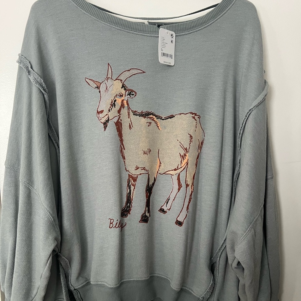 Free People Goat Graphic Sweater - Light Gray